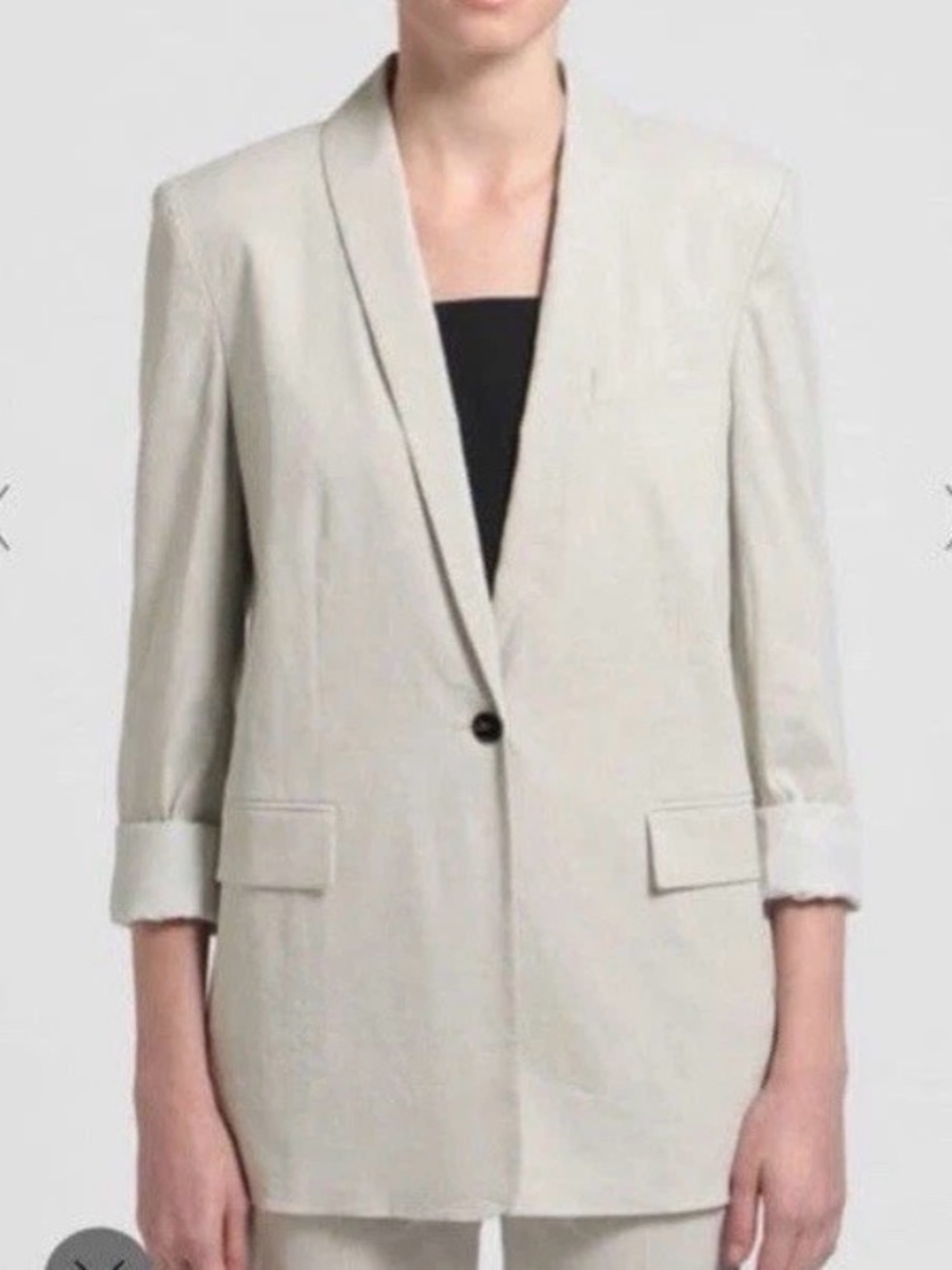Theory Cream Beige Rolled Sleeve Shawl Collar Blazer Minimalist Oversized